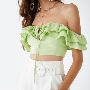 Forever 21 Green Off the Shoulder Crop Top